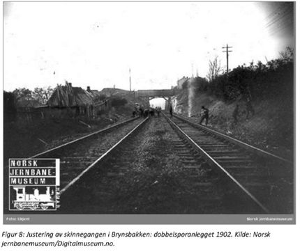 Hovedbanen med dobbeltspor mellom Hylla og Vålerengaparken 1902 (Bilde: Norsk jernbanemuseum)